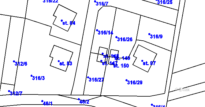 Parcela st. 148 v KÚ Labské Chrčice, Katastrální mapa