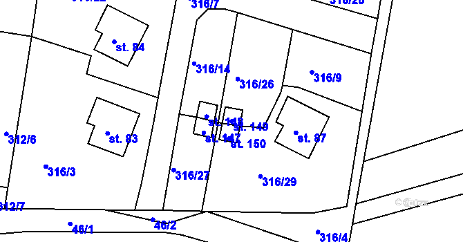 Parcela st. 149 v KÚ Labské Chrčice, Katastrální mapa