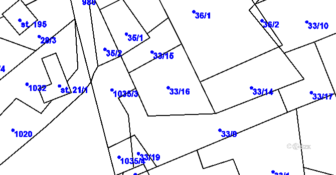 Parcela st. 33/16 v KÚ Labuť, Katastrální mapa