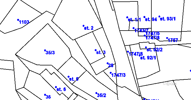 Parcela st. 3 v KÚ Labuty, Katastrální mapa