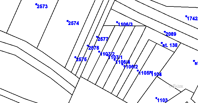Parcela st. 1107/2 v KÚ Labuty, Katastrální mapa