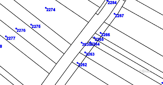 Parcela st. 2035 v KÚ Labuty, Katastrální mapa