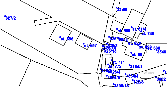 Parcela st. 597 v KÚ Lačnov, Katastrální mapa