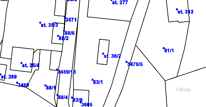 Parcela st. 36/2 v KÚ Lačnov, Katastrální mapa