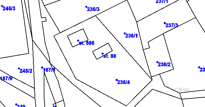 Parcela st. 88 v KÚ Lačnov, Katastrální mapa