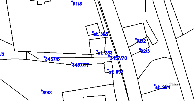 Parcela st. 283 v KÚ Lačnov, Katastrální mapa