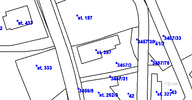 Parcela st. 287 v KÚ Lačnov, Katastrální mapa