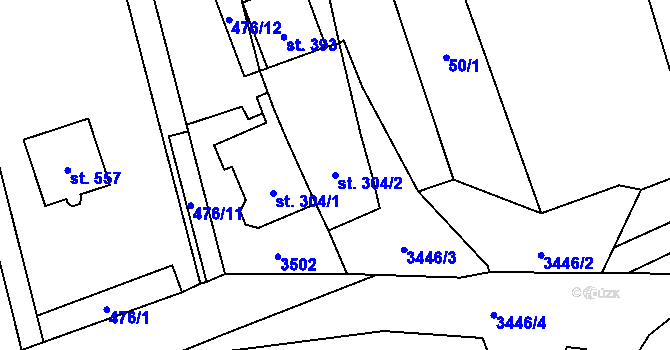 Parcela st. 304/2 v KÚ Lačnov, Katastrální mapa