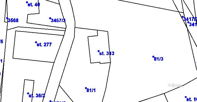 Parcela st. 313 v KÚ Lačnov, Katastrální mapa