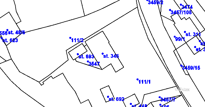 Parcela st. 345 v KÚ Lačnov, Katastrální mapa