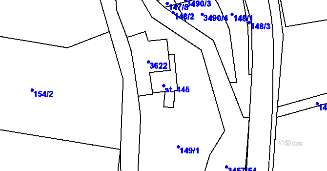 Parcela st. 445 v KÚ Lačnov, Katastrální mapa