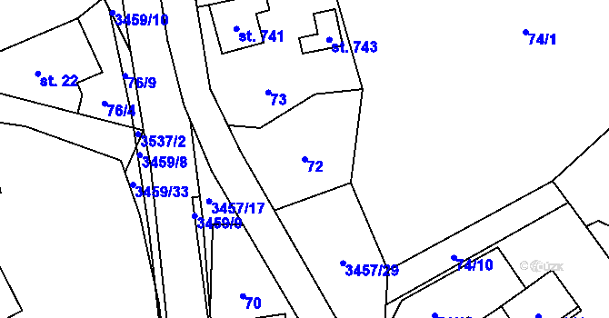 Parcela st. 72 v KÚ Lačnov, Katastrální mapa