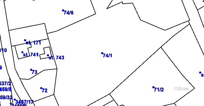 Parcela st. 74/1 v KÚ Lačnov, Katastrální mapa