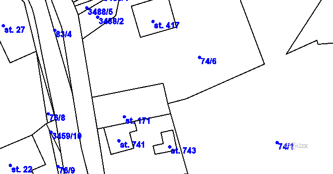 Parcela st. 74/5 v KÚ Lačnov, Katastrální mapa