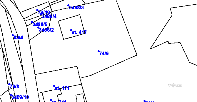 Parcela st. 74/6 v KÚ Lačnov, Katastrální mapa