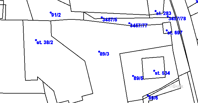 Parcela st. 89/3 v KÚ Lačnov, Katastrální mapa