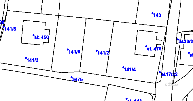 Parcela st. 141/2 v KÚ Lačnov, Katastrální mapa
