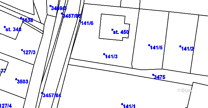 Parcela st. 141/3 v KÚ Lačnov, Katastrální mapa