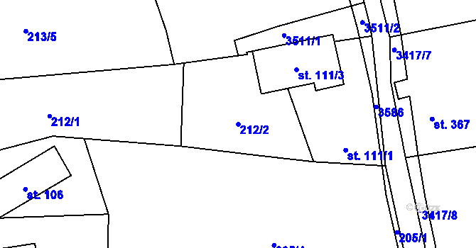 Parcela st. 212/2 v KÚ Lačnov, Katastrální mapa