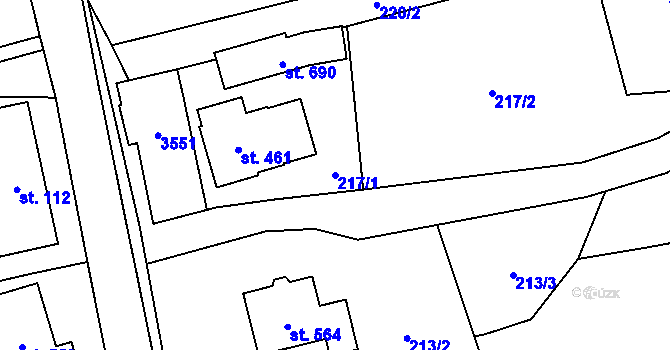 Parcela st. 217/1 v KÚ Lačnov, Katastrální mapa
