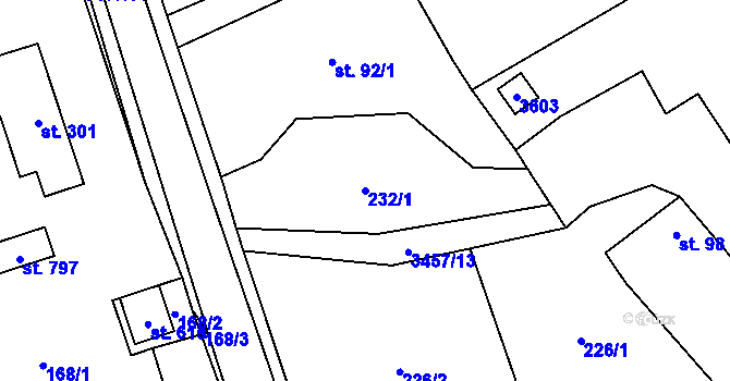Parcela st. 232/1 v KÚ Lačnov, Katastrální mapa