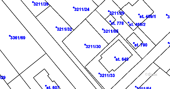 Parcela st. 3211/30 v KÚ Lačnov, Katastrální mapa
