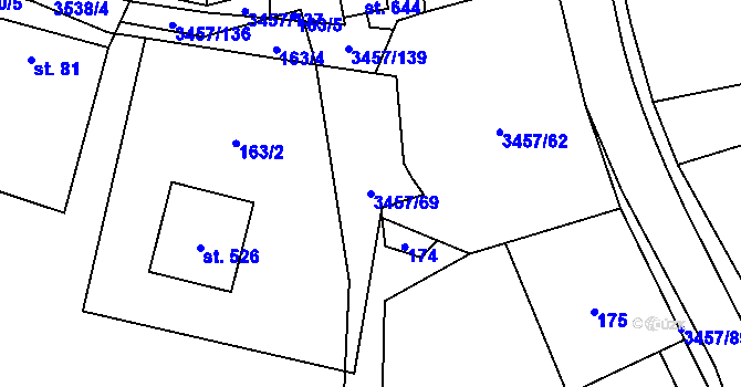 Parcela st. 3457/69 v KÚ Lačnov, Katastrální mapa