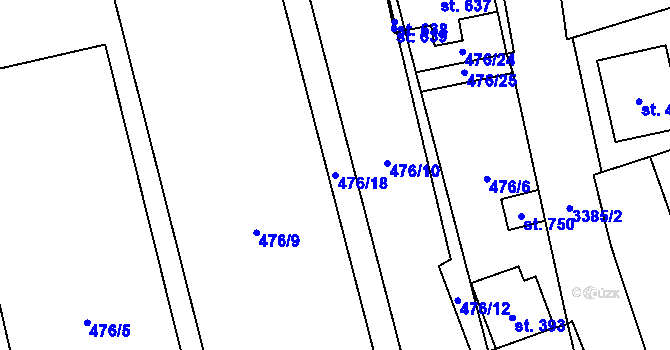 Parcela st. 476/18 v KÚ Lačnov, Katastrální mapa