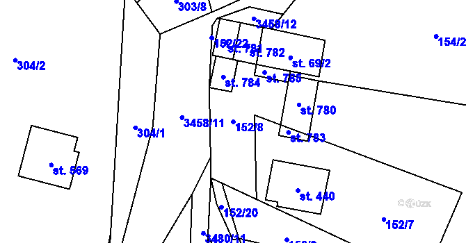 Parcela st. 152/8 v KÚ Lačnov, Katastrální mapa