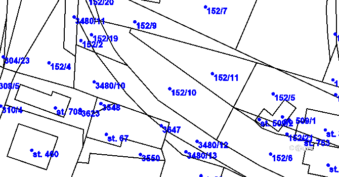 Parcela st. 152/10 v KÚ Lačnov, Katastrální mapa