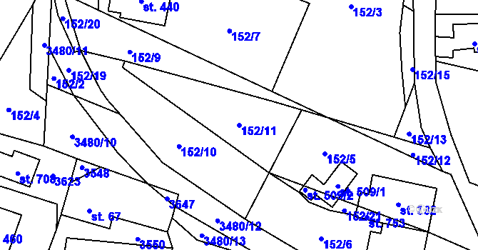 Parcela st. 152/11 v KÚ Lačnov, Katastrální mapa