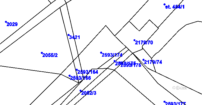 Parcela st. 2593/174 v KÚ Lačnov, Katastrální mapa