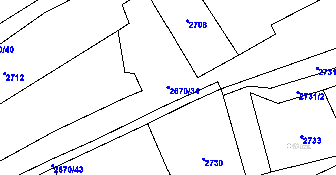 Parcela st. 2670/34 v KÚ Lačnov, Katastrální mapa