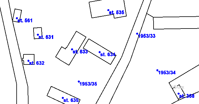 Parcela st. 634 v KÚ Lačnov, Katastrální mapa