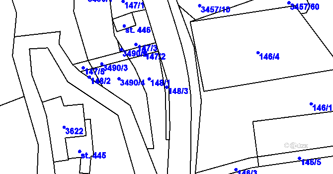 Parcela st. 148/3 v KÚ Lačnov, Katastrální mapa