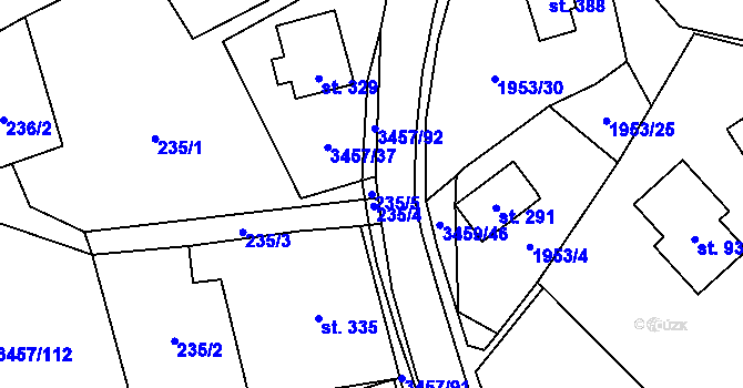 Parcela st. 235/5 v KÚ Lačnov, Katastrální mapa