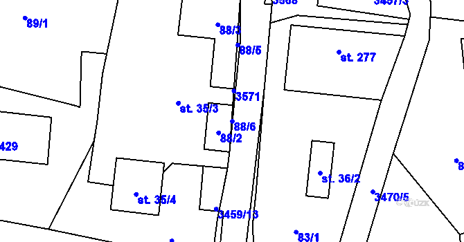 Parcela st. 88/6 v KÚ Lačnov, Katastrální mapa