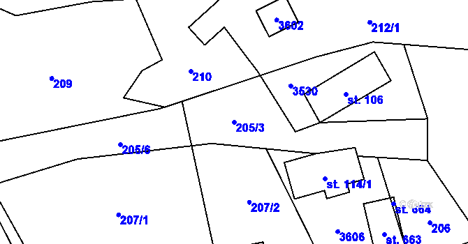 Parcela st. 205/3 v KÚ Lačnov, Katastrální mapa