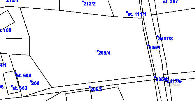 Parcela st. 205/4 v KÚ Lačnov, Katastrální mapa
