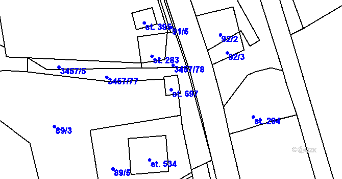 Parcela st. 697 v KÚ Lačnov, Katastrální mapa