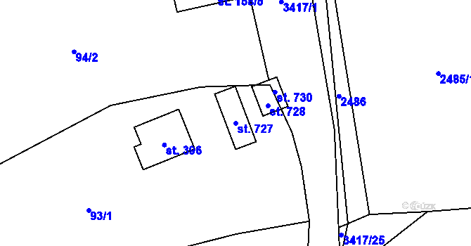 Parcela st. 727 v KÚ Lačnov, Katastrální mapa