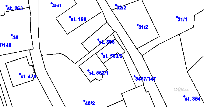 Parcela st. 563/2 v KÚ Lačnov, Katastrální mapa
