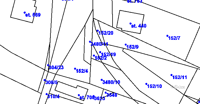 Parcela st. 152/19 v KÚ Lačnov, Katastrální mapa