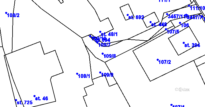 Parcela st. 109/8 v KÚ Lačnov, Katastrální mapa