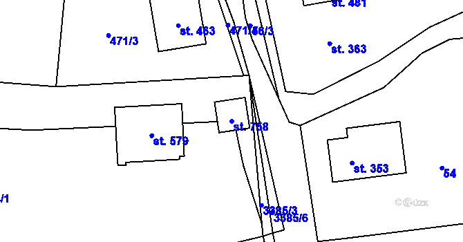 Parcela st. 758 v KÚ Lačnov, Katastrální mapa