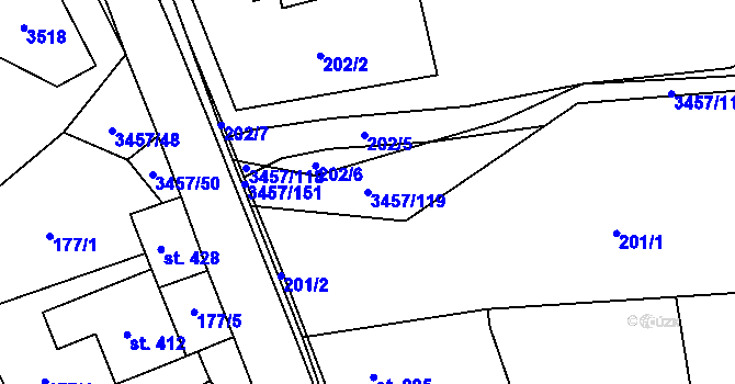 Parcela st. 3457/119 v KÚ Lačnov, Katastrální mapa
