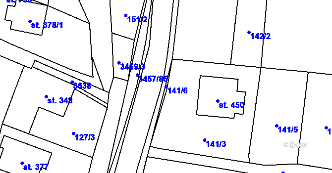 Parcela st. 141/6 v KÚ Lačnov, Katastrální mapa