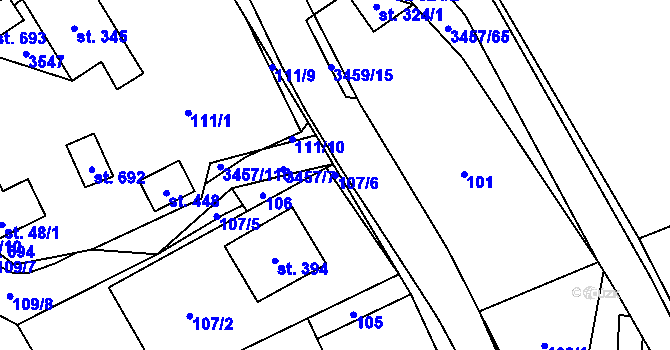 Parcela st. 107/6 v KÚ Lačnov, Katastrální mapa