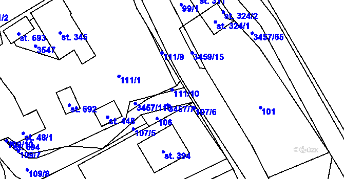 Parcela st. 111/10 v KÚ Lačnov, Katastrální mapa