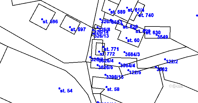 Parcela st. 772 v KÚ Lačnov, Katastrální mapa